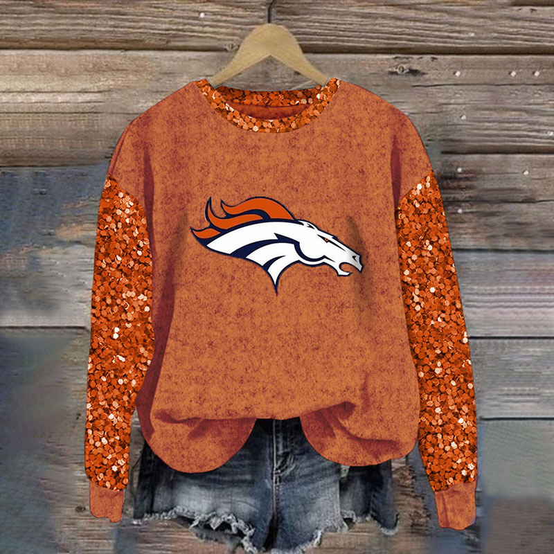 Sequined Sleeves Vintage Sweatshirt-Denver Broncos - fitnfan