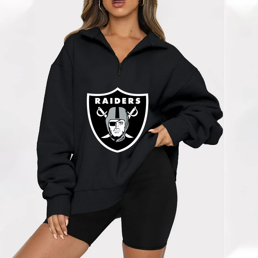 New Ladies Sports Leisure Lapel Zipper Sweatshirt-Las Vegas Raiders - fitnfan