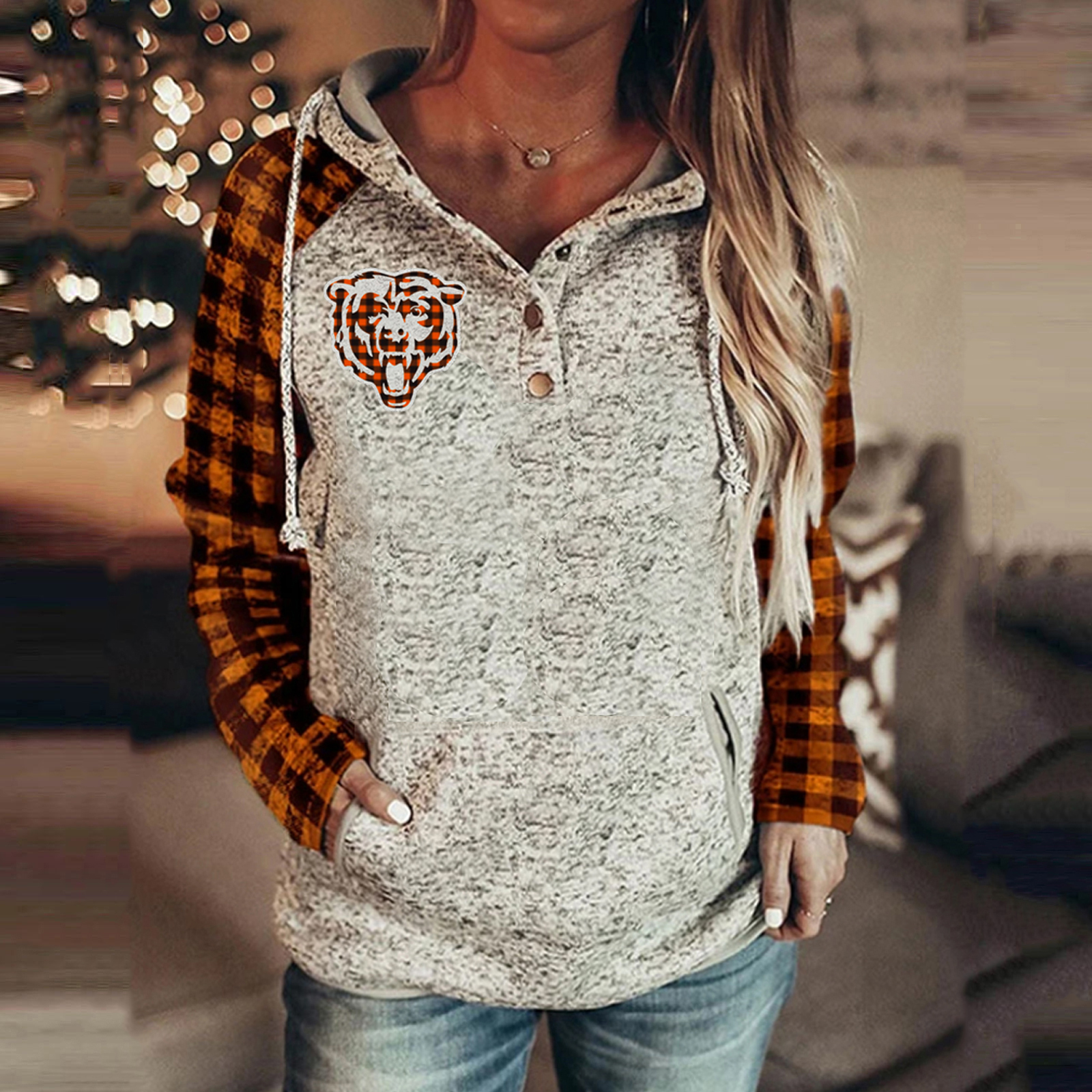 Plaid printed Casual Pullover Hoodie-Chicago Bears - fitnfan