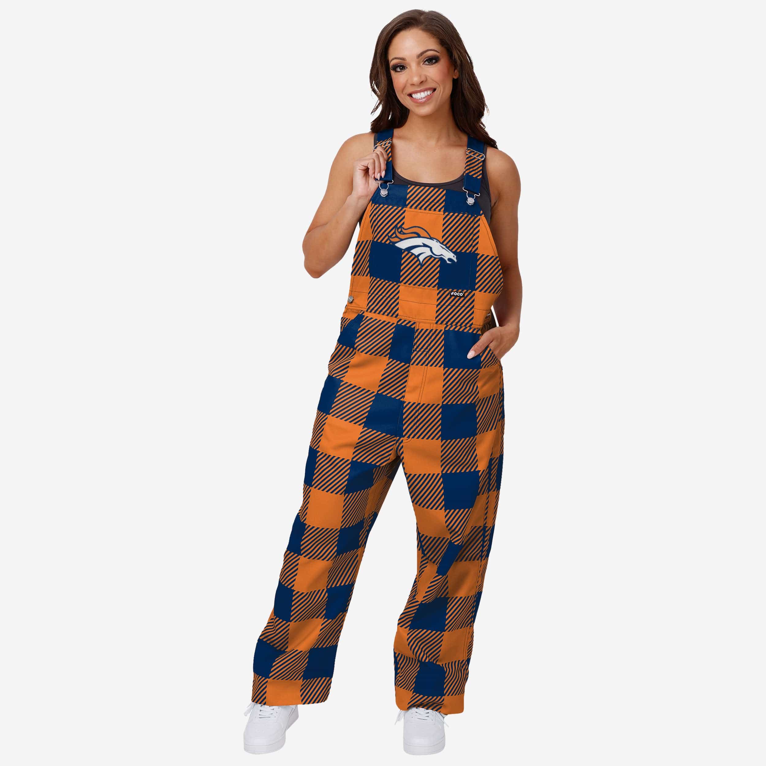 Denver Broncos Womens Plaid Bib Overalls-Denver Broncos - fitnfan