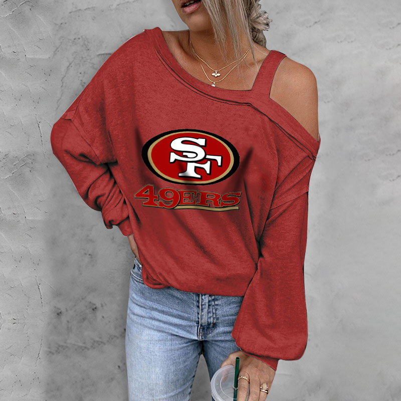 ASYMMETRICAL NECK SHIFT Casual LONG SLEEVE TOP-San Francisco 49ers - fitnfan