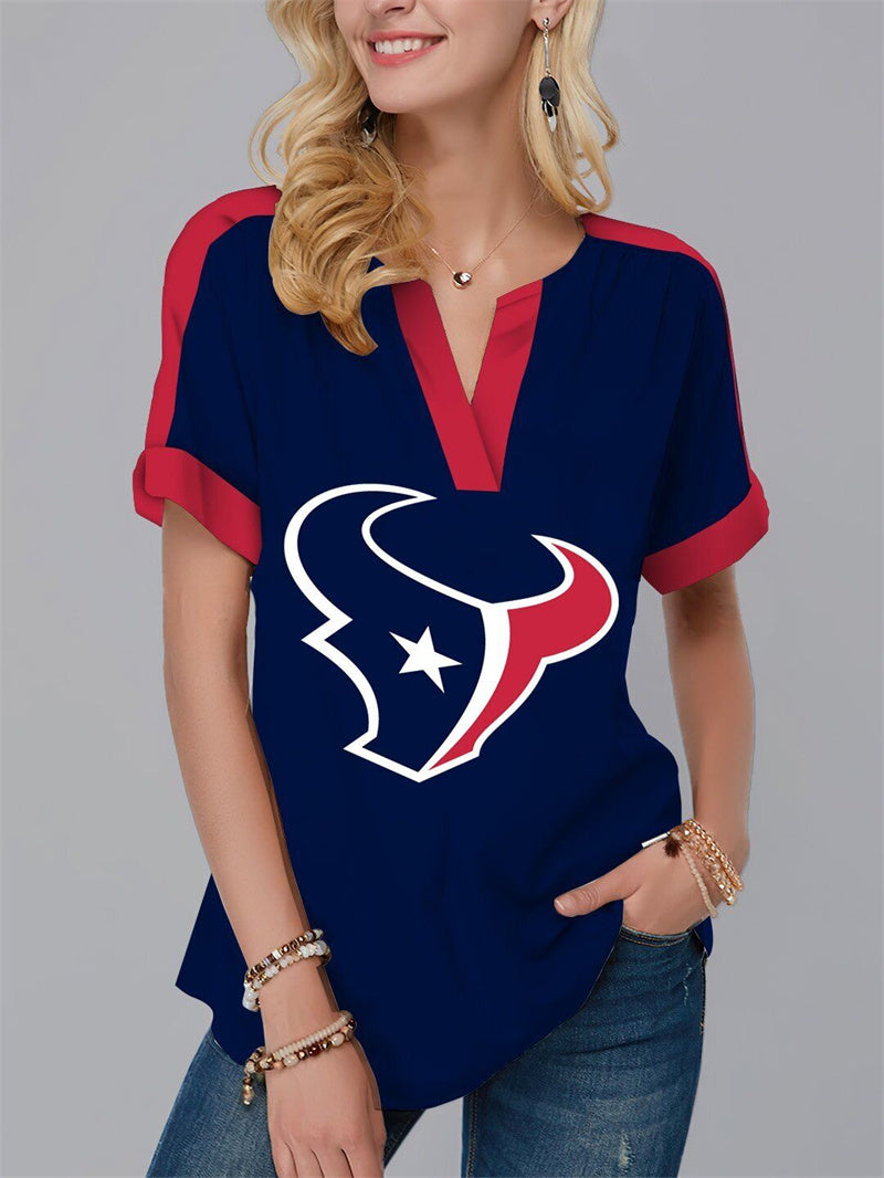 Houston TexansFashion Short Sleeve V-Neck Shirt-Houston Texans - fitnfan
