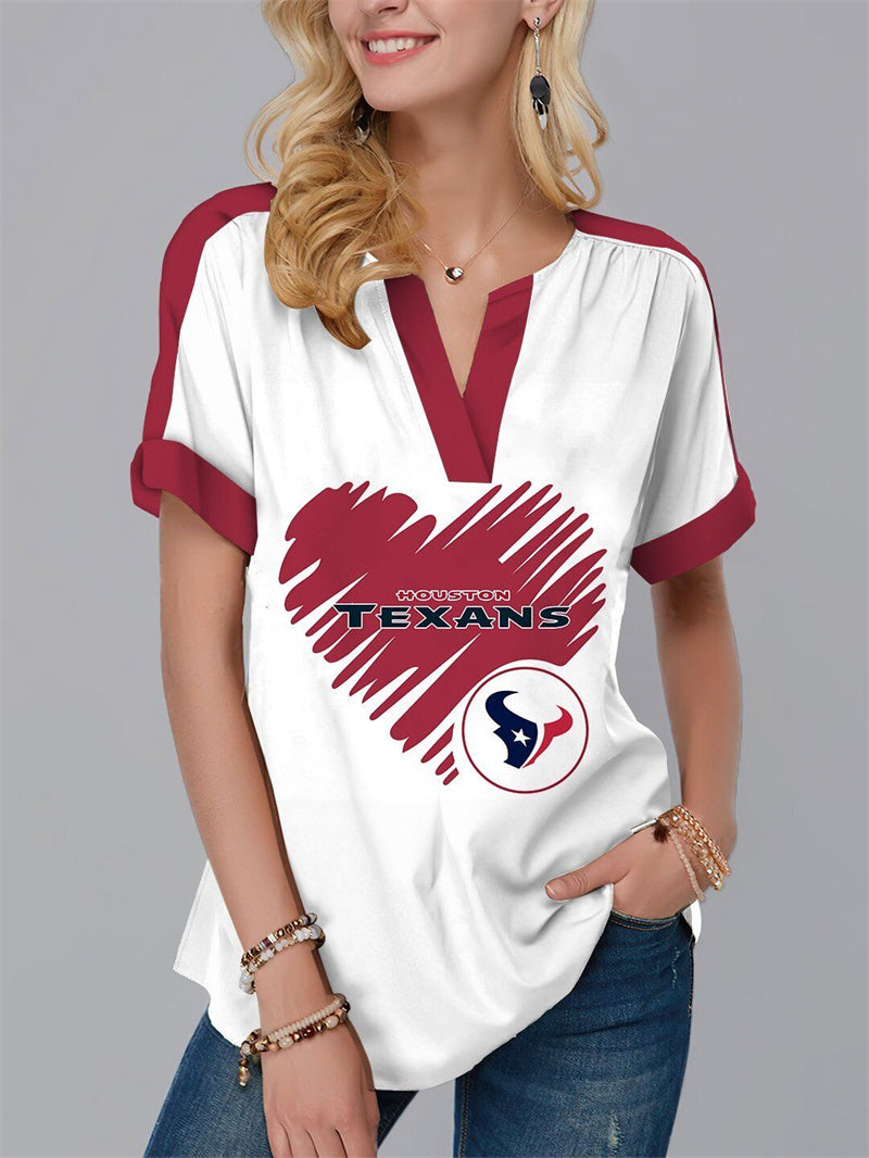 Houston TexansFashion Short Sleeve V-Neck Shirt-Houston Texans - fitnfan