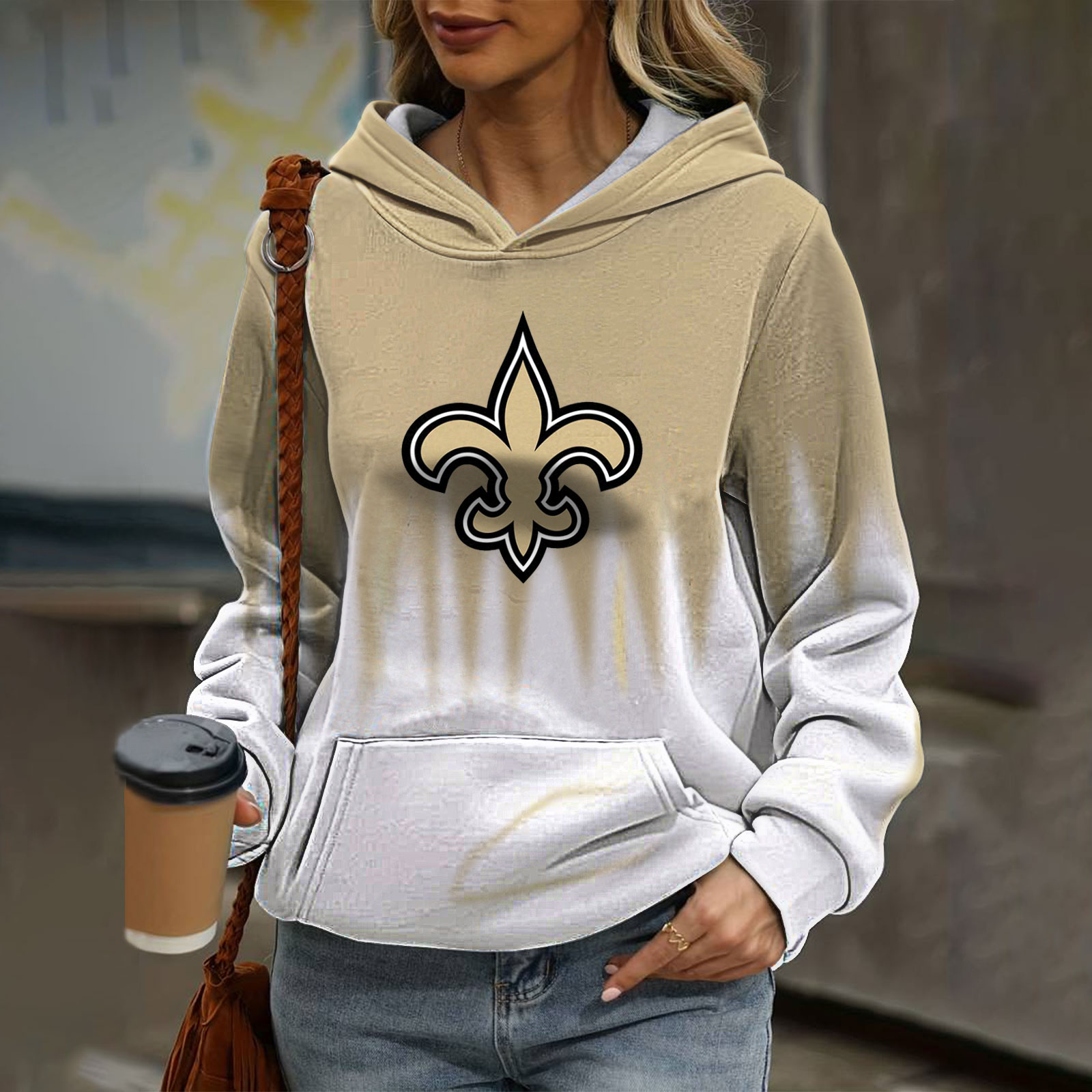 Casual loose contrast printed Hoodie-New Orleans Saints - fitnfan