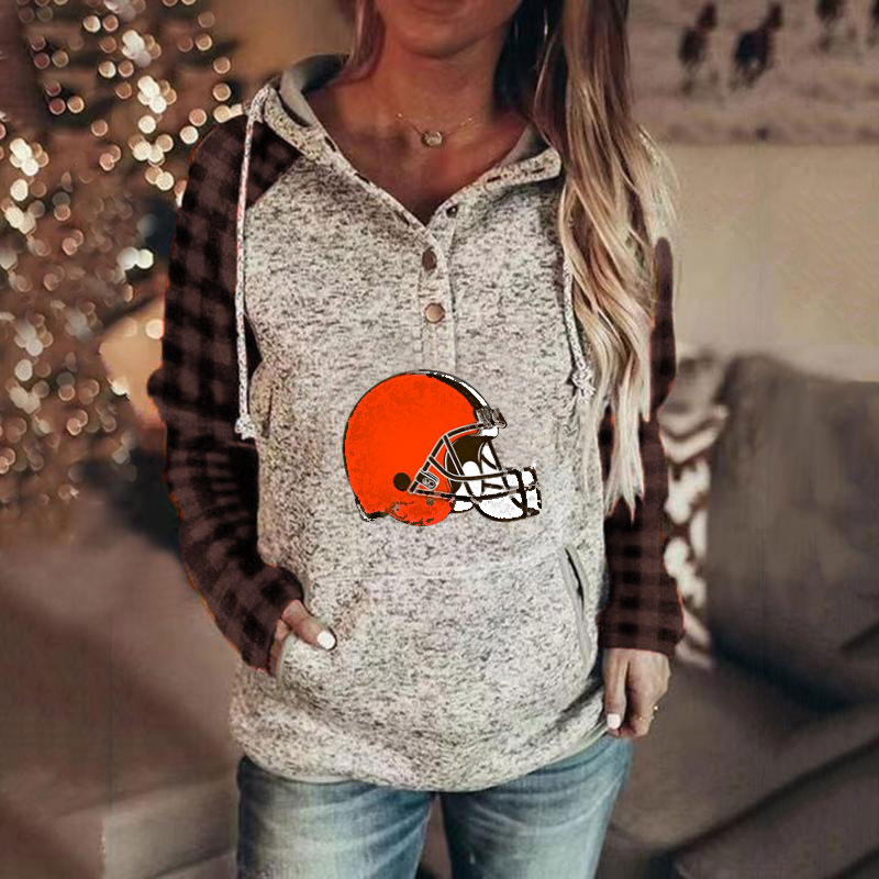 Casual Plaid stitched print Hoodie-Cleveland Browns - fitnfan