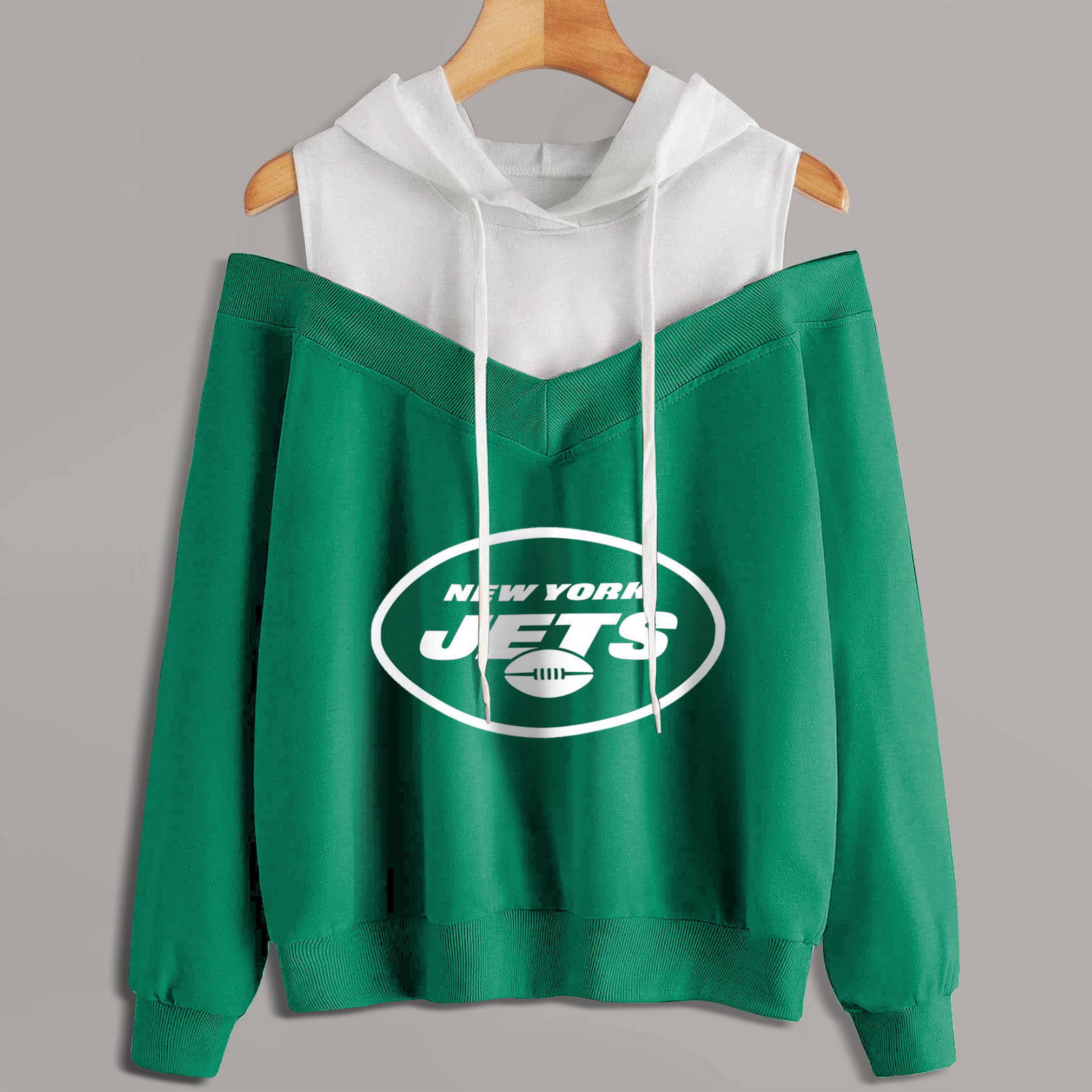 2 In 1 Colorblock Cold Shoulder Hoodie-New York Jets - fitnfan
