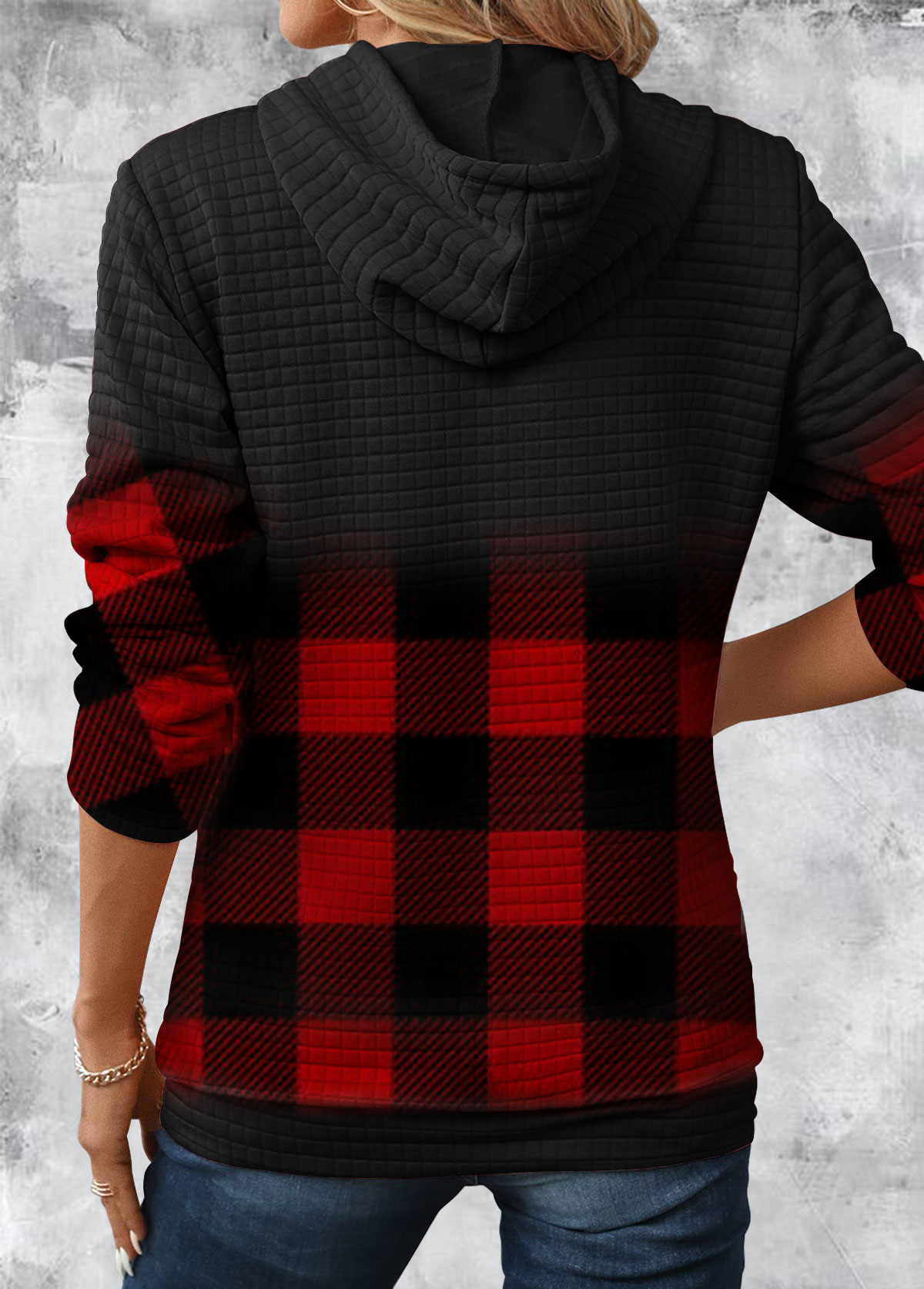 Gradient Patchwork Plaid Long Sleeve Hoodie-San Francisco 49ers - fitnfan