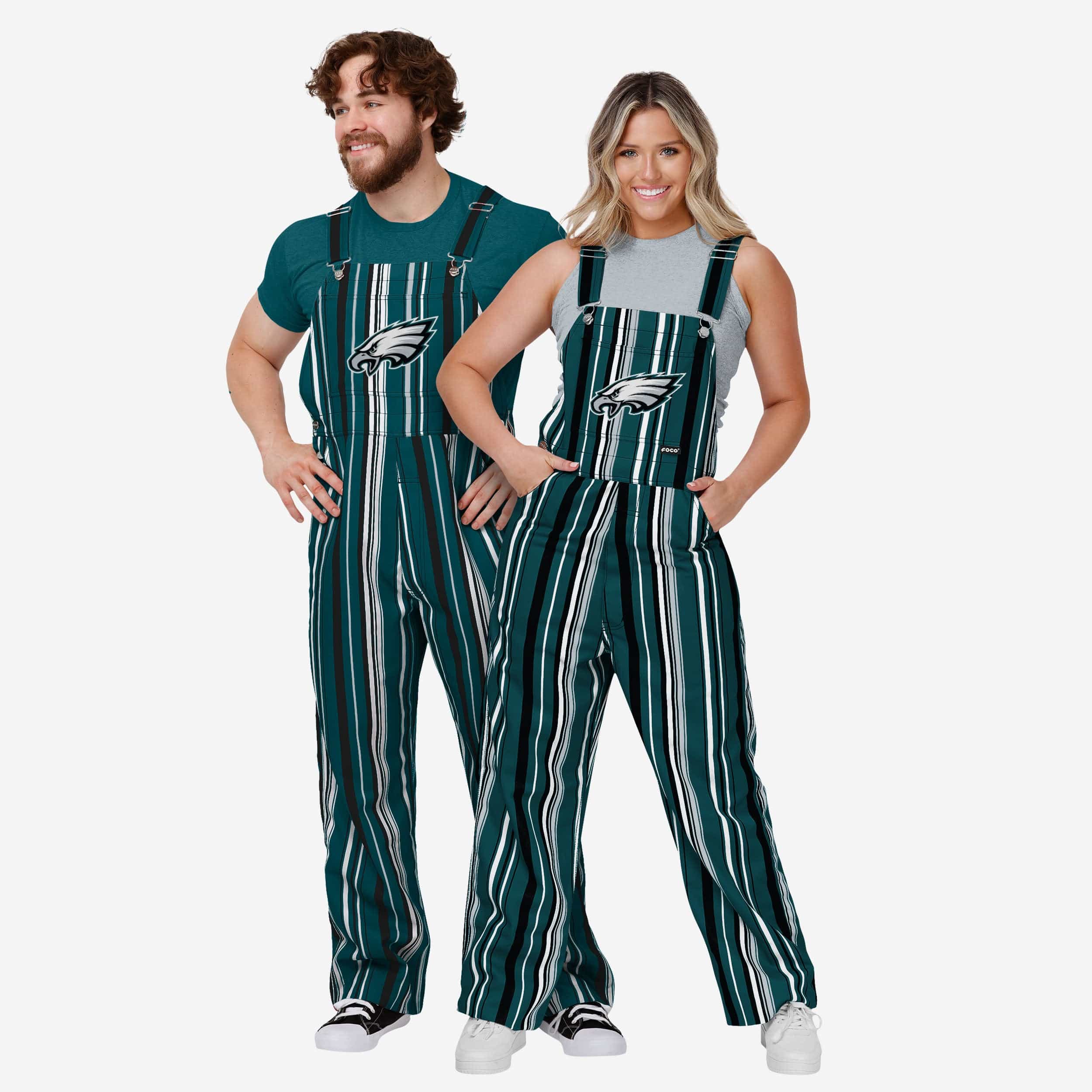 New Womens Hyper Stripe Bib Overalls-Philadelphia Eagles - fitnfan
