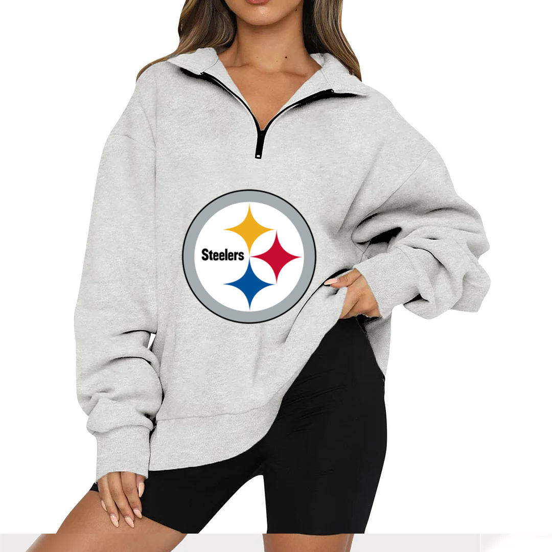 New Ladies Sports Leisure Lapel Zipper Sweatshirt-Pittsburgh Steelers - fitnfan
