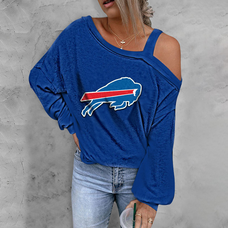 ASYMMETRICAL NECK SHIFT Casual LONG SLEEVE TOP-Buffalo Bills - fitnfan
