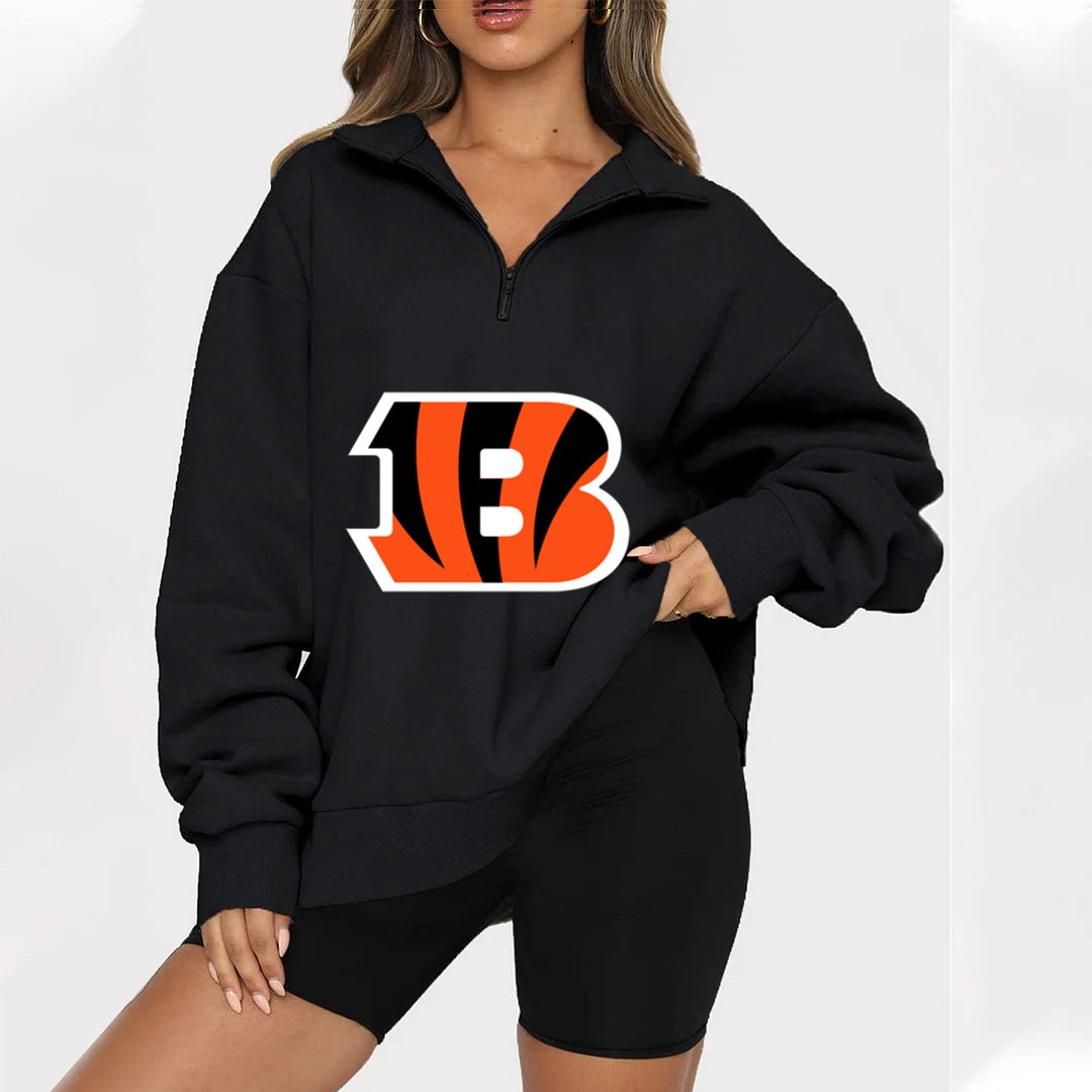 New Ladies Sports Leisure Lapel Zipper Sweatshirt-Cincinnati Bengals - fitnfan