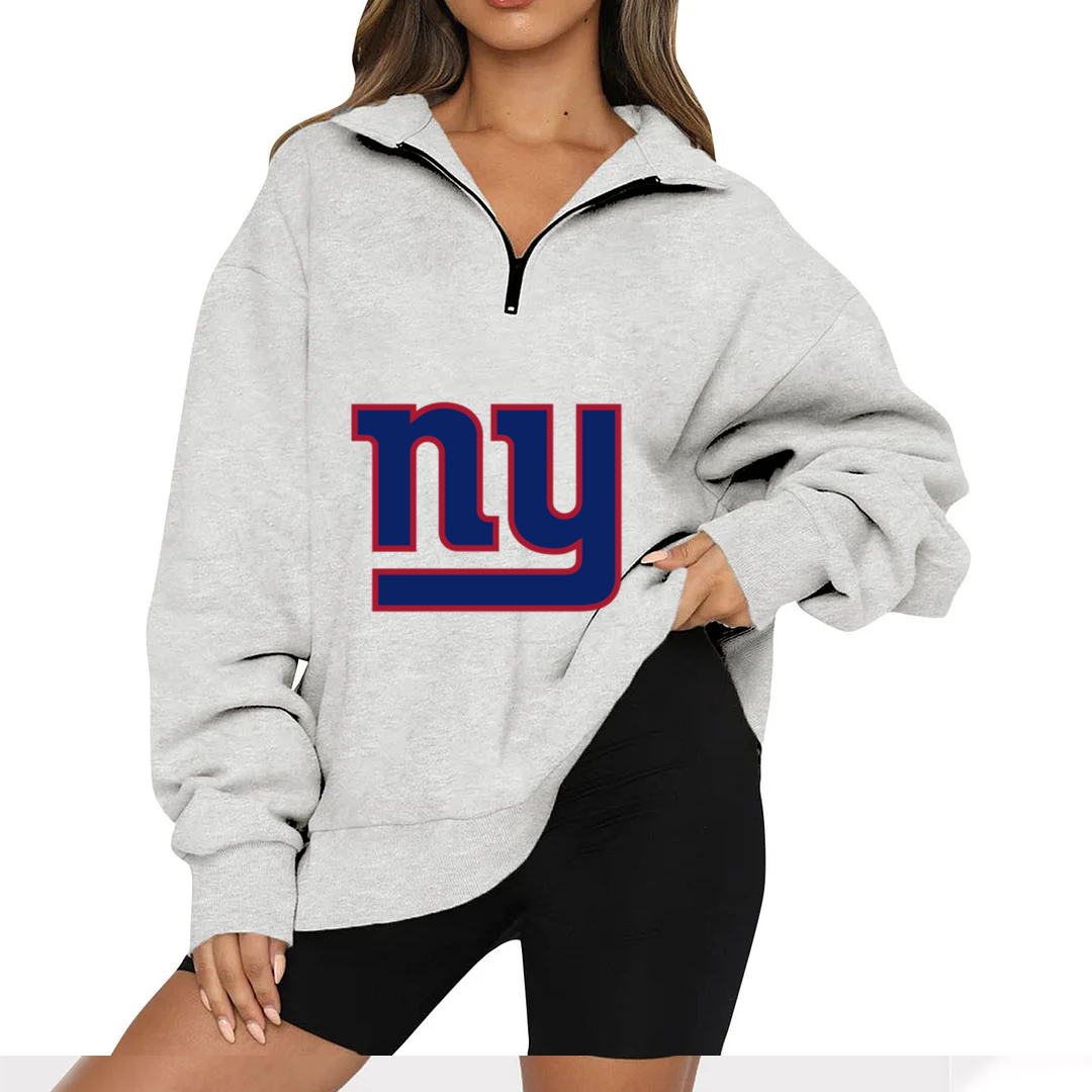 New Ladies Sports Leisure Lapel Zipper Sweatshirt-New York Giants - fitnfan
