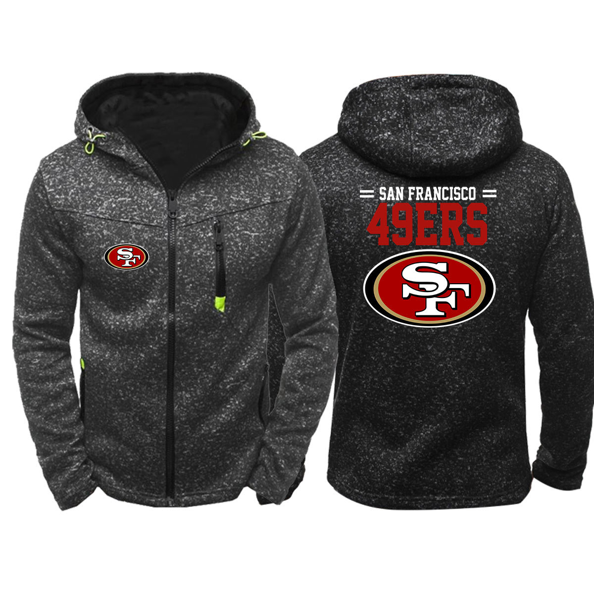 Rugby sweater jacket hoodie zipper clothes around men's plus velvet game suit training suit team-San Francisco 49ers - fitnfan