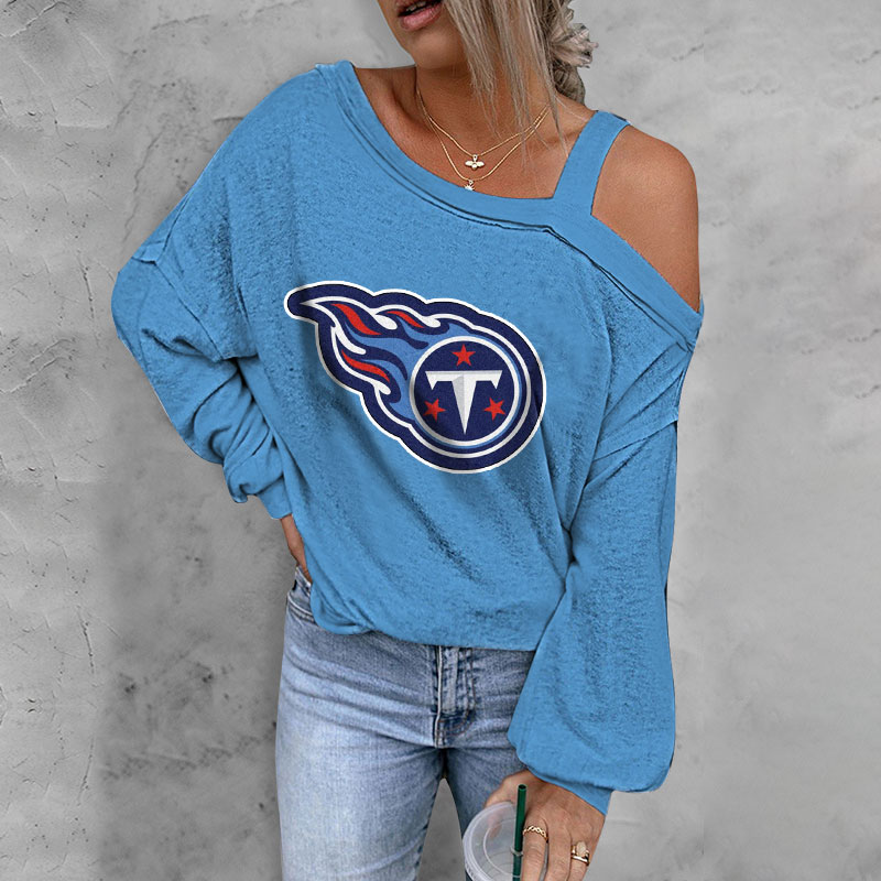 ASYMMETRICAL NECK SHIFT Casual LONG SLEEVE TOP-Tennessee Titans - fitnfan
