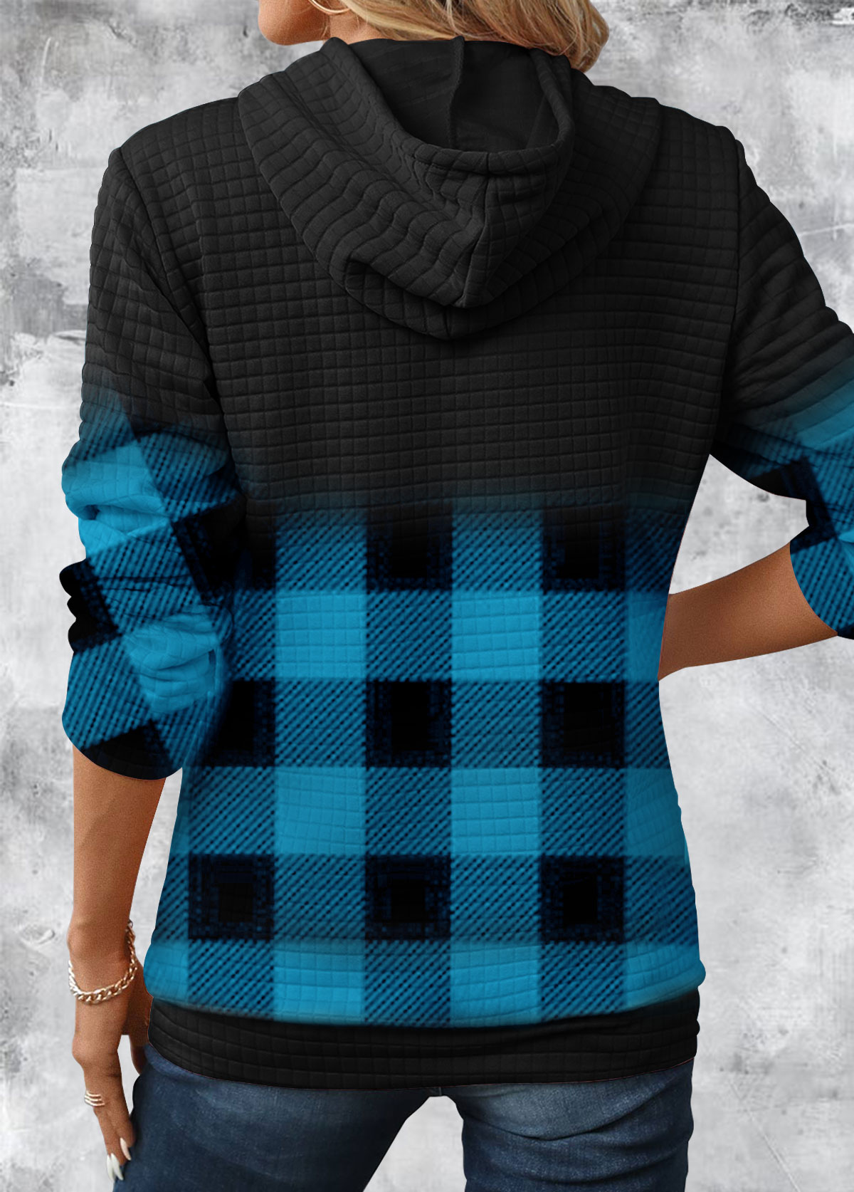 Gradient Patchwork Plaid Long Sleeve Hoodie-Detroit Lions - fitnfan