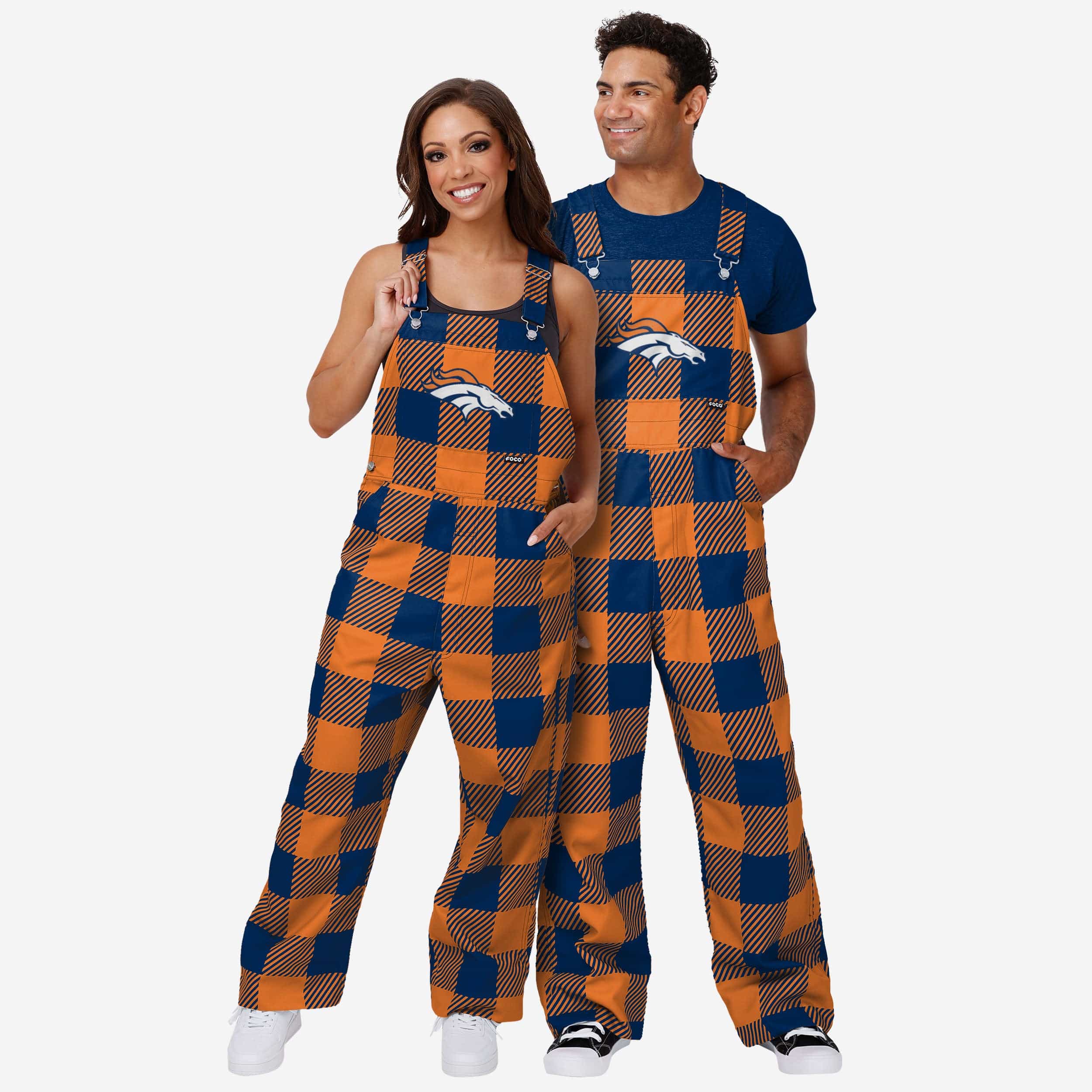Denver Broncos Womens Plaid Bib Overalls-Denver Broncos - fitnfan