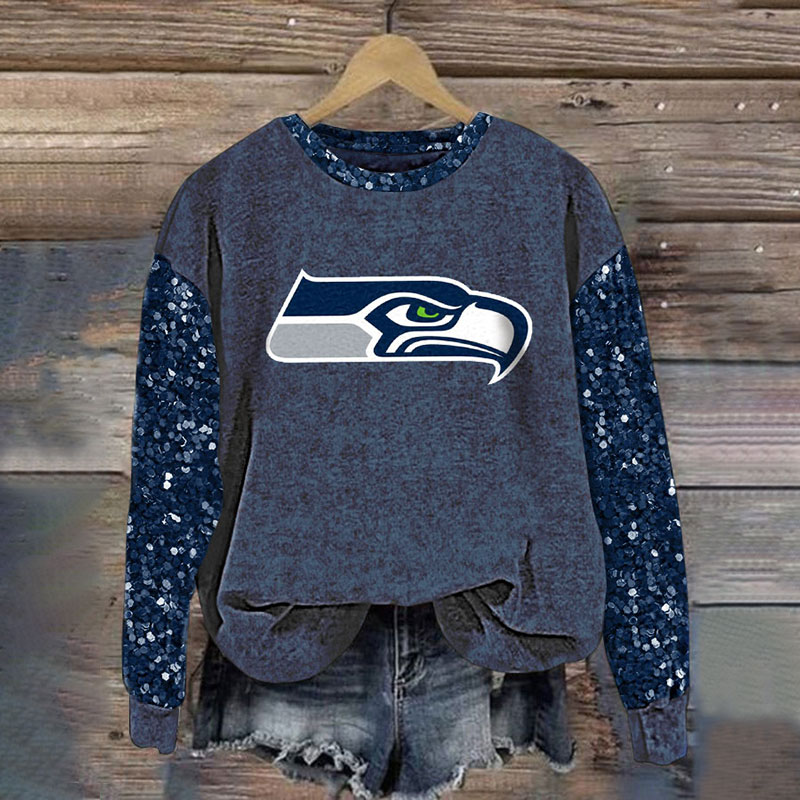 Sequined Sleeves Vintage Sweatshirt-Seattle Seahawks - fitnfan