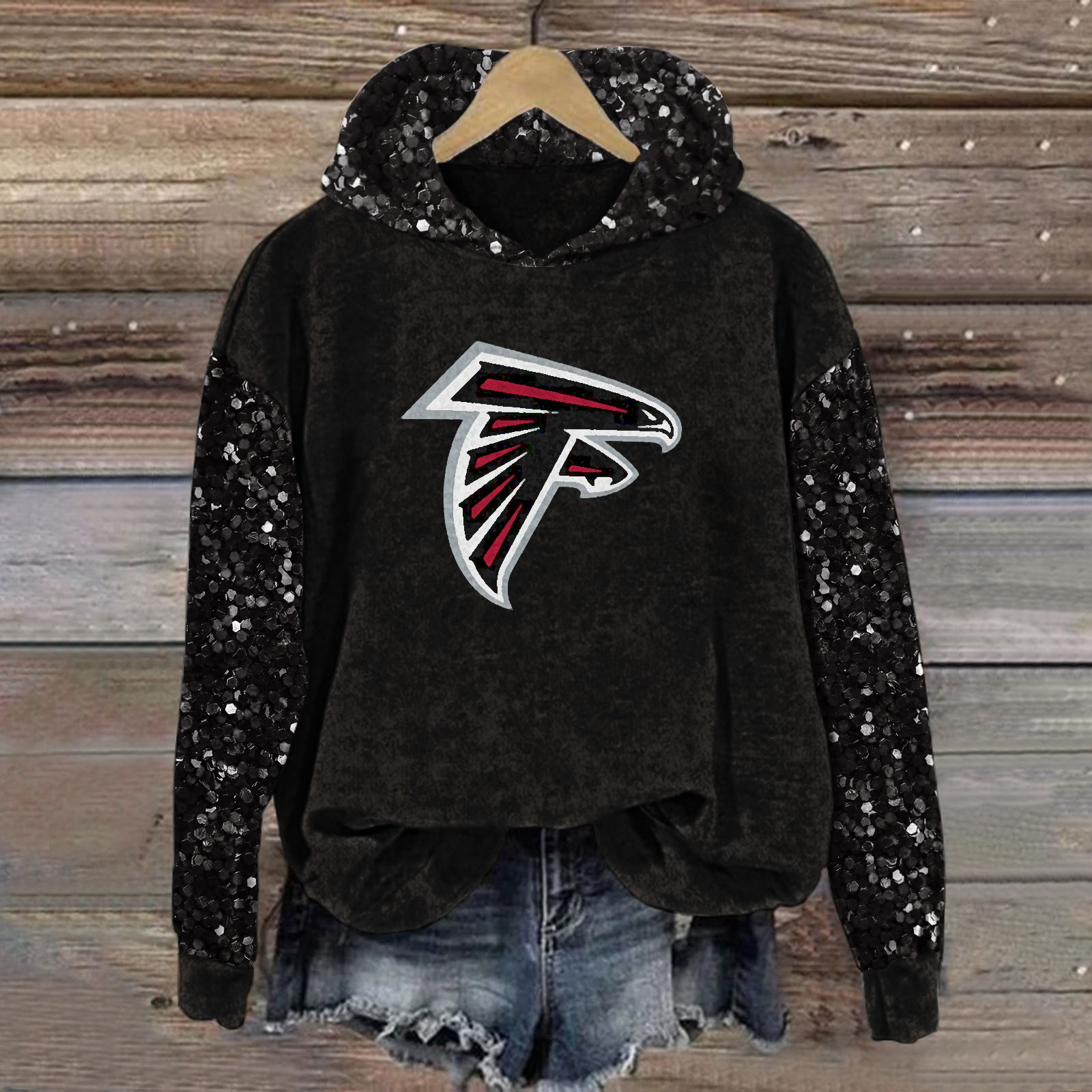 Sequined Sleeves Vintage Hoodie-Atlanta Falcons - fitnfan
