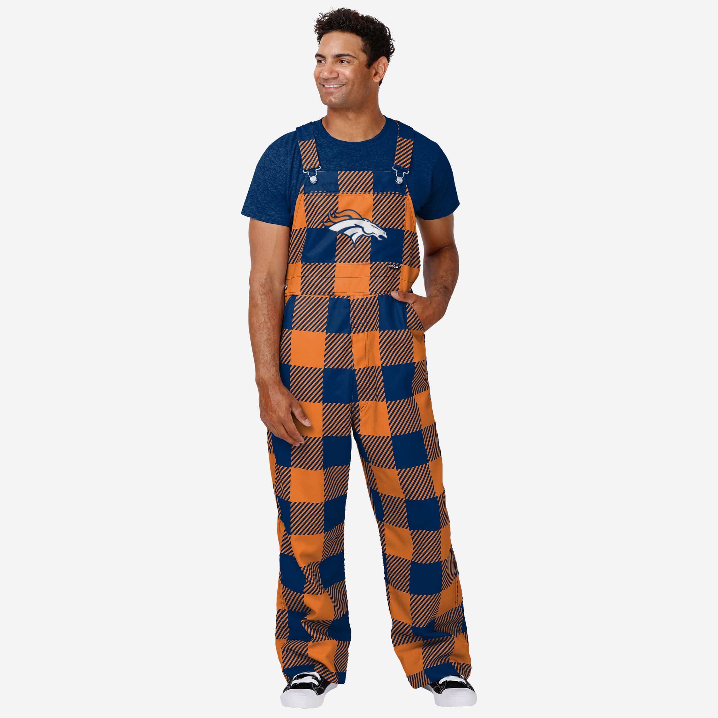 Denver Broncos Mens Plaid Bib Overalls-Denver Broncos - fitnfan