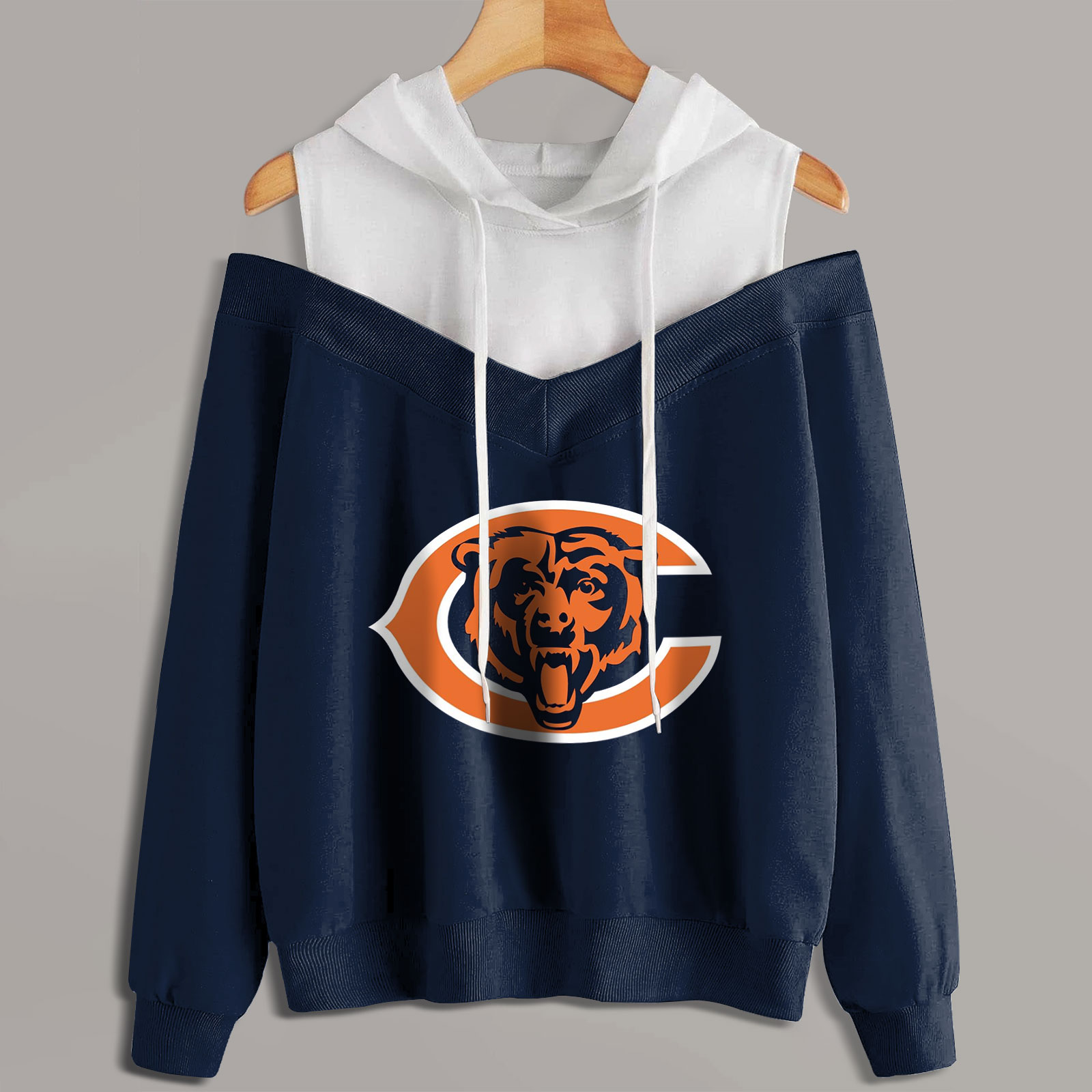 2 In 1 Colorblock Cold Shoulder Hoodie-Chicago Bears - fitnfan