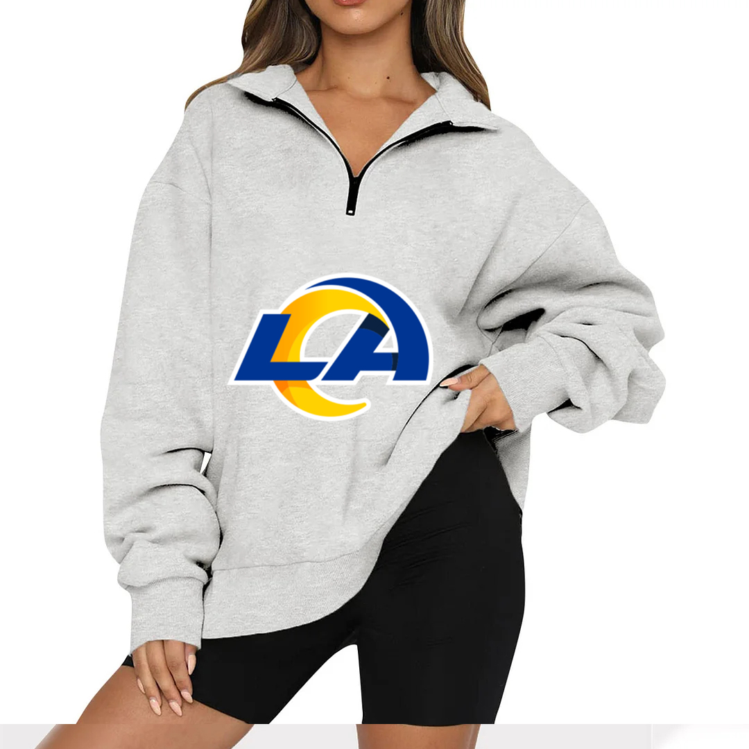 New Ladies Sports Leisure Lapel Zipper Sweatshirt-Los Angeles Rams - fitnfan