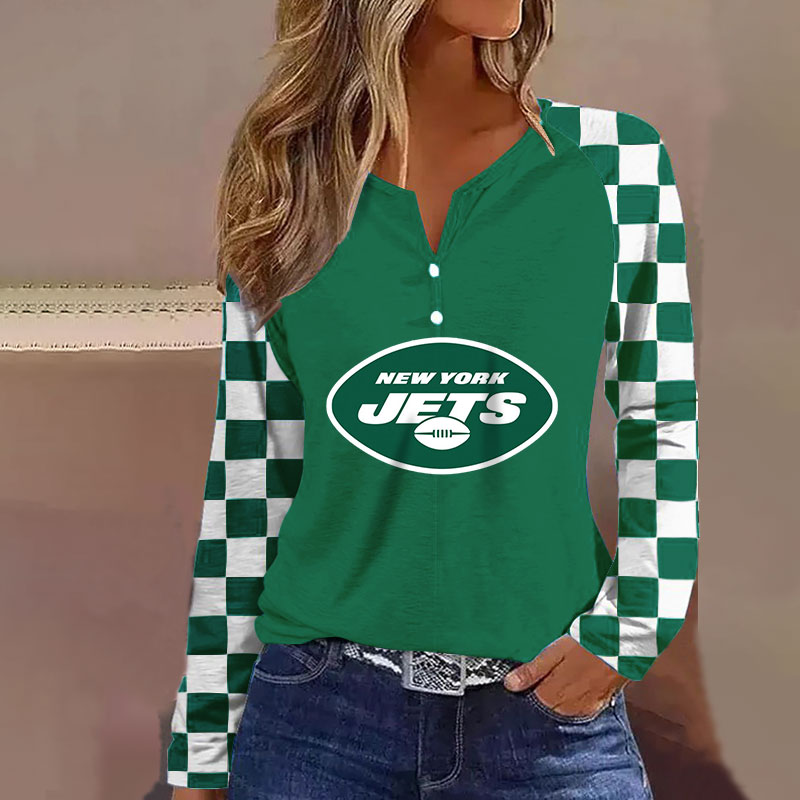 V NECK SHIFT Casual BLOUSE-New York Jets - fitnfan