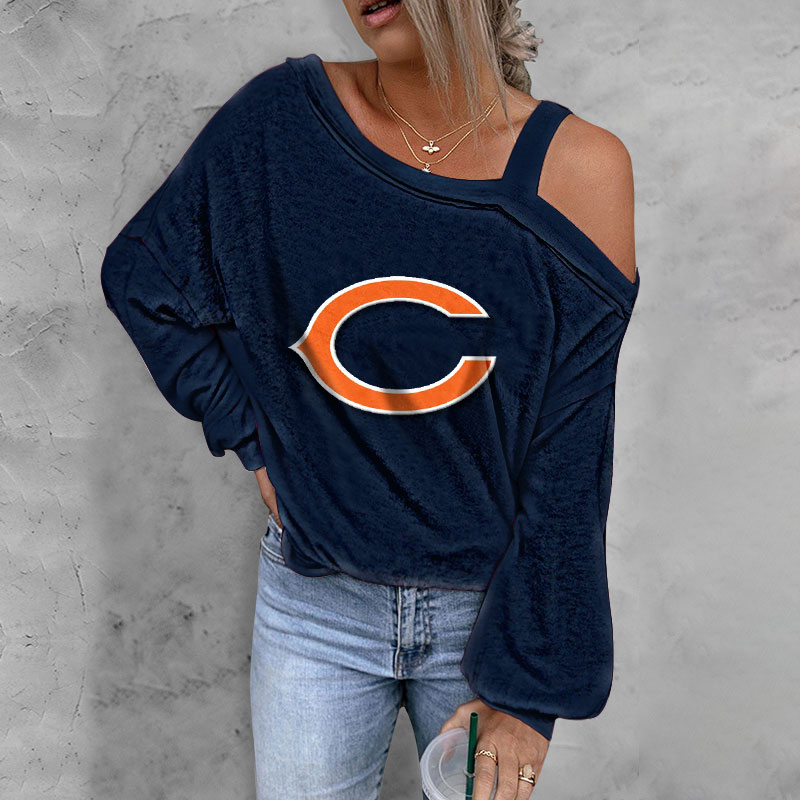 ASYMMETRICAL NECK SHIFT Casual LONG SLEEVE TOP-Chicago Bears - fitnfan