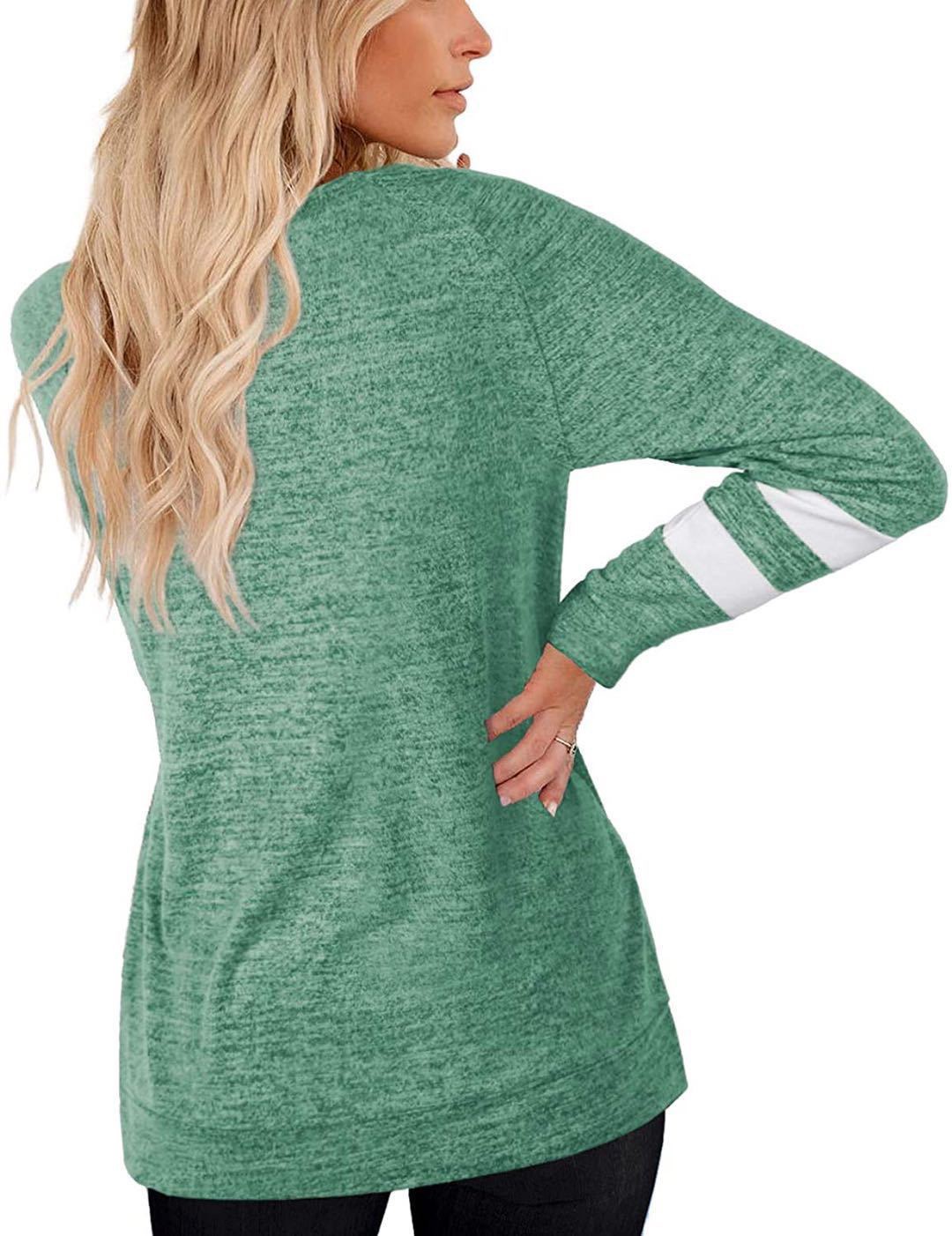 Women's long-sleeved spliced crew neck Casual printed T-shirt top-Green Bay Packers - fitnfan