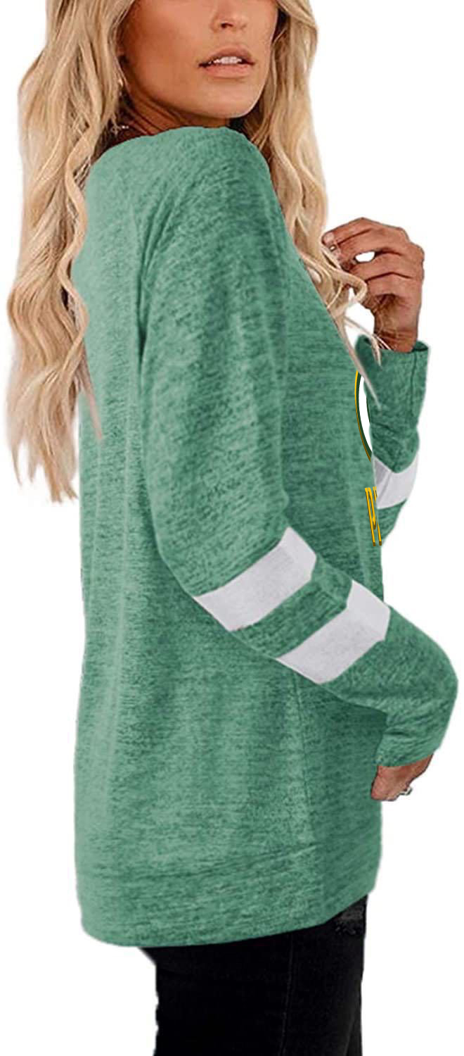 Women's long-sleeved spliced crew neck Casual printed T-shirt top-Green Bay Packers - fitnfan