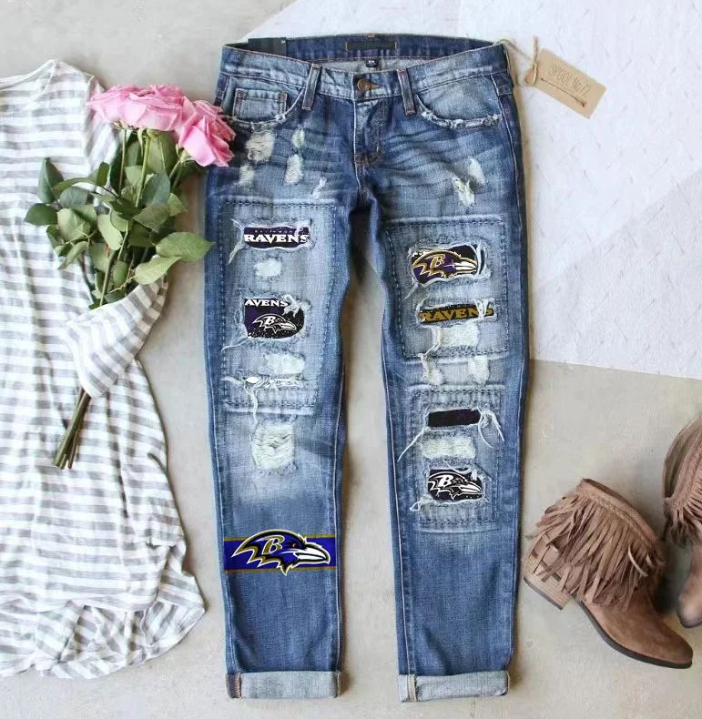 Casual fashion perforated printed jeans - fitnfan