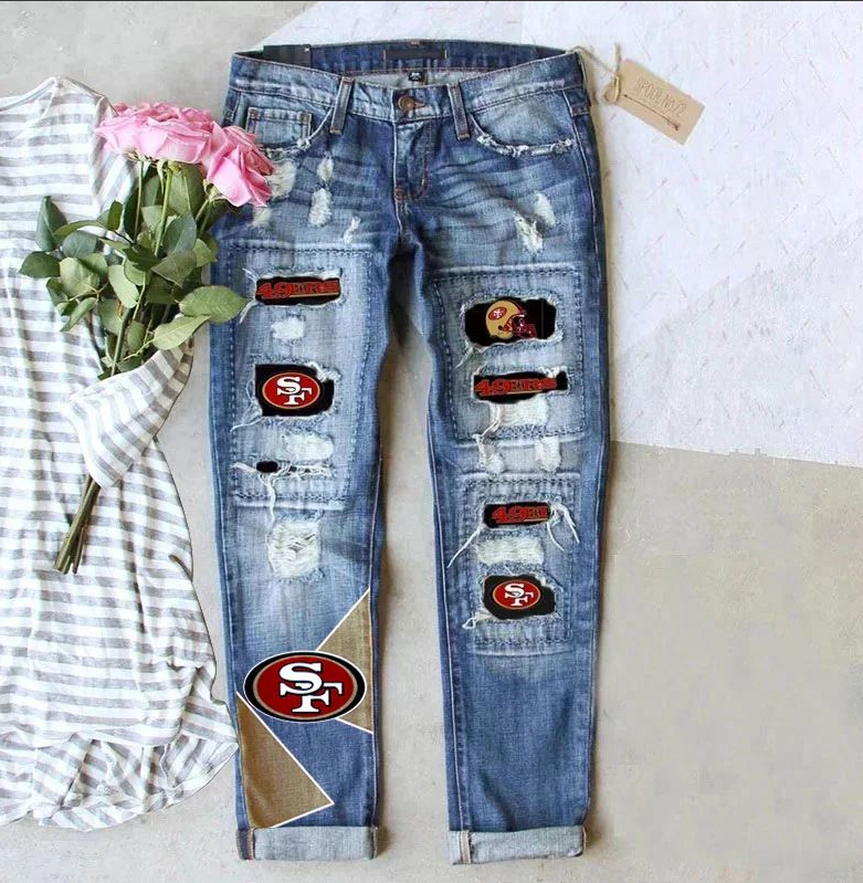 Casual fashion perforated printed jeans - fitnfan