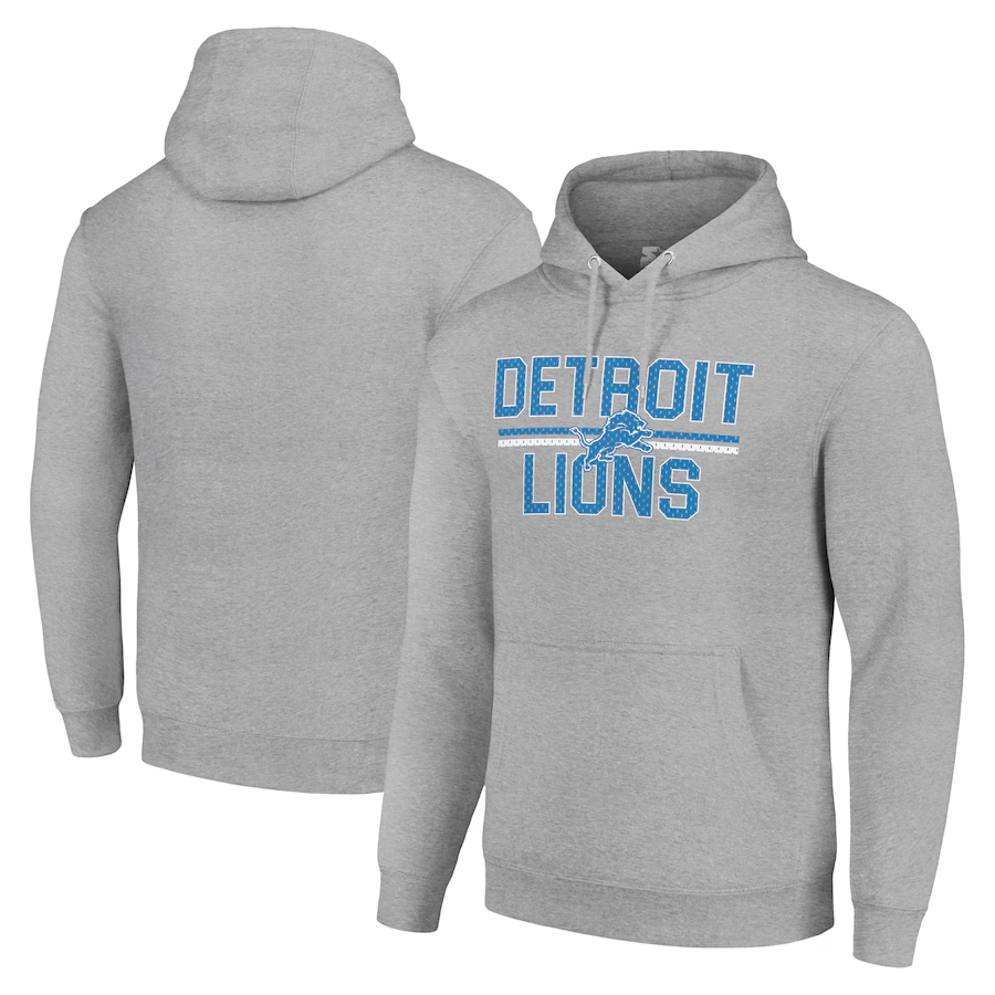 Unisex Detroit Lions Starter Heather Gray Team Mesh Print Graphic Tri-Blend Pullover Hoodie-Detroit Lions - fitnfan
