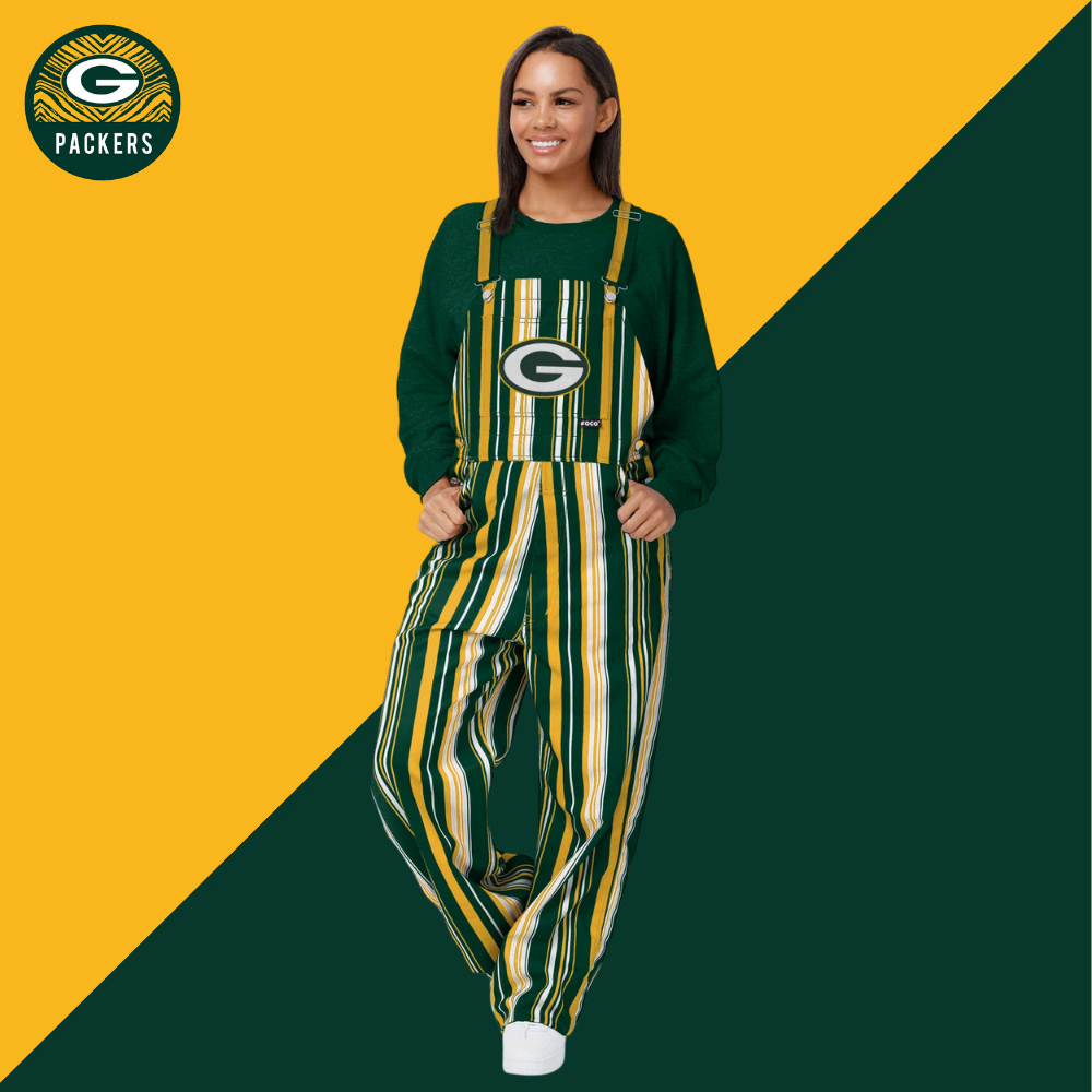 New Womens Hyper Stripe Bib Overalls-Green Bay Packers - fitnfan