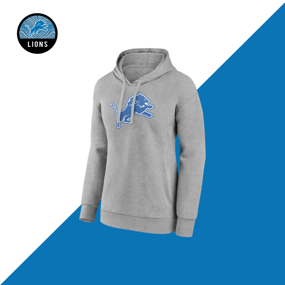 Women's Detroit Lions Gray Primary Logo Pullover Hoodie-Detroit Lions - fitnfan