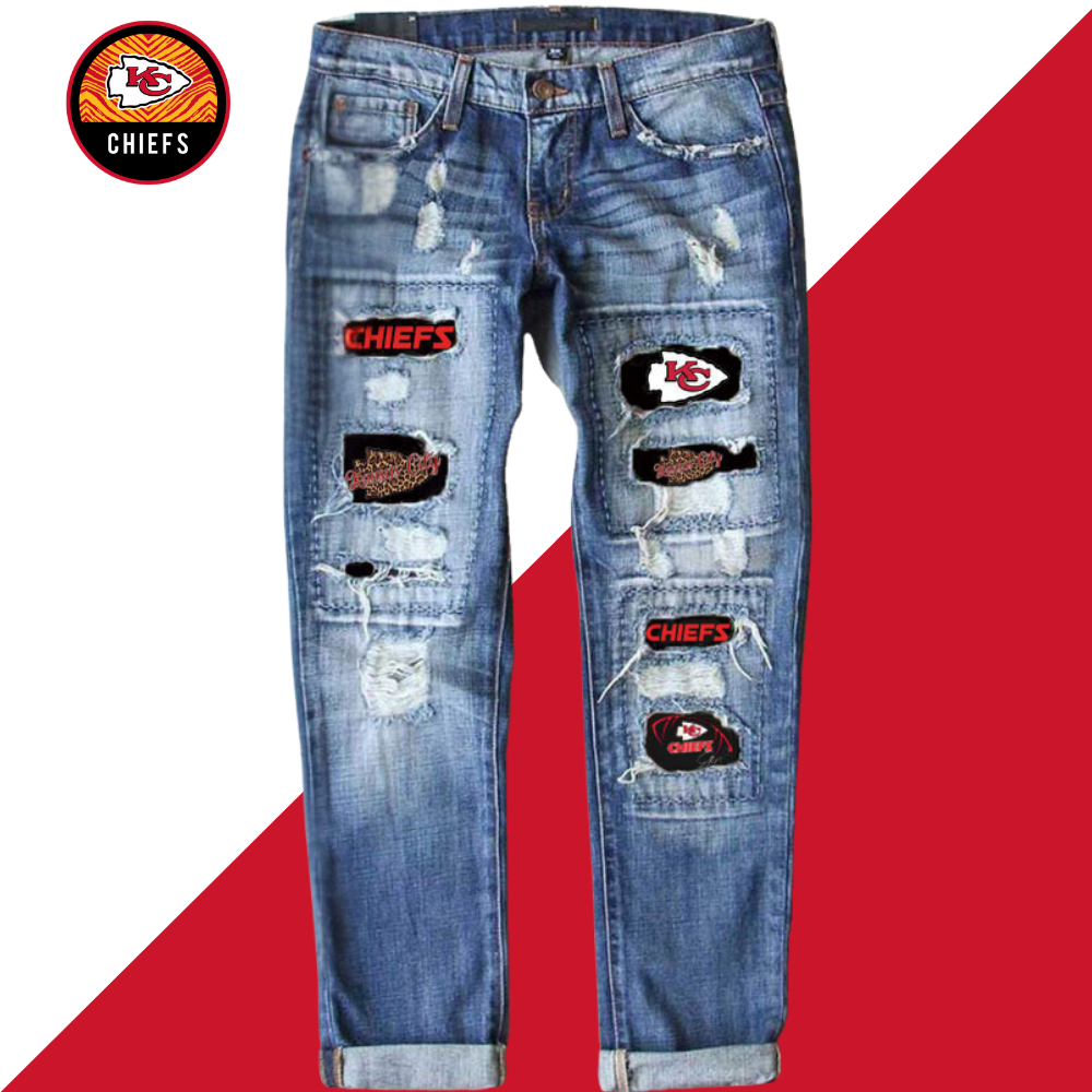 Casual fashion perforated printed jeans - fitnfan