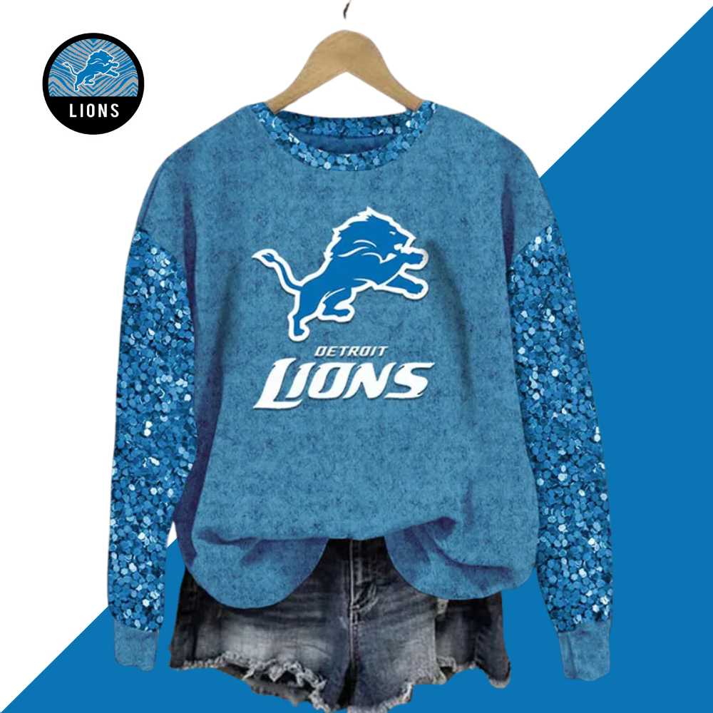Sequined Sleeves Vintage Sweatshirt-Detroit Lions - fitnfan