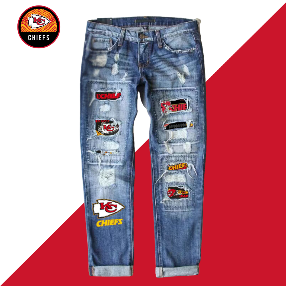 Casual fashion perforated printed jeans - fitnfan