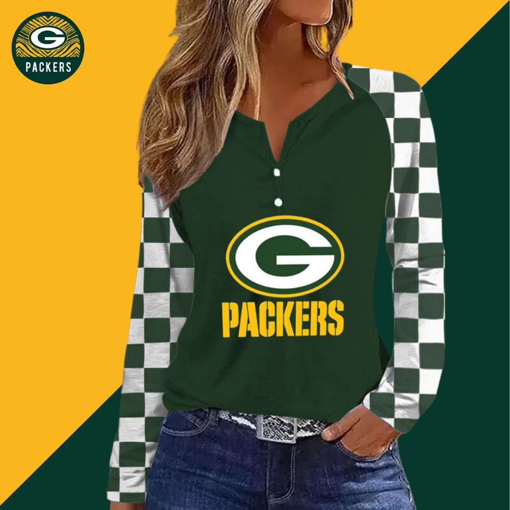 V NECK SHIFT Casual BLOUSE-Green Bay Packers - fitnfan