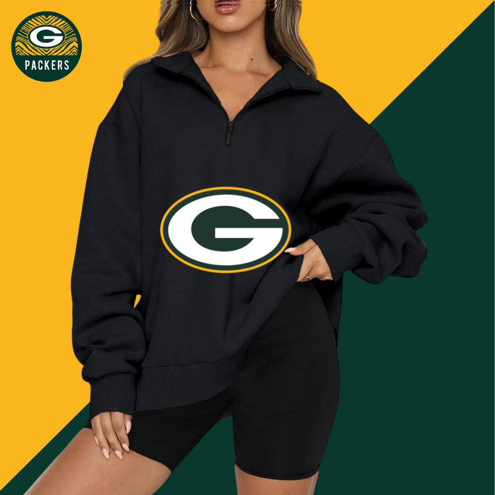 New Ladies Sports Leisure Lapel Zipper Sweatshirt-Green Bay Packers - fitnfan