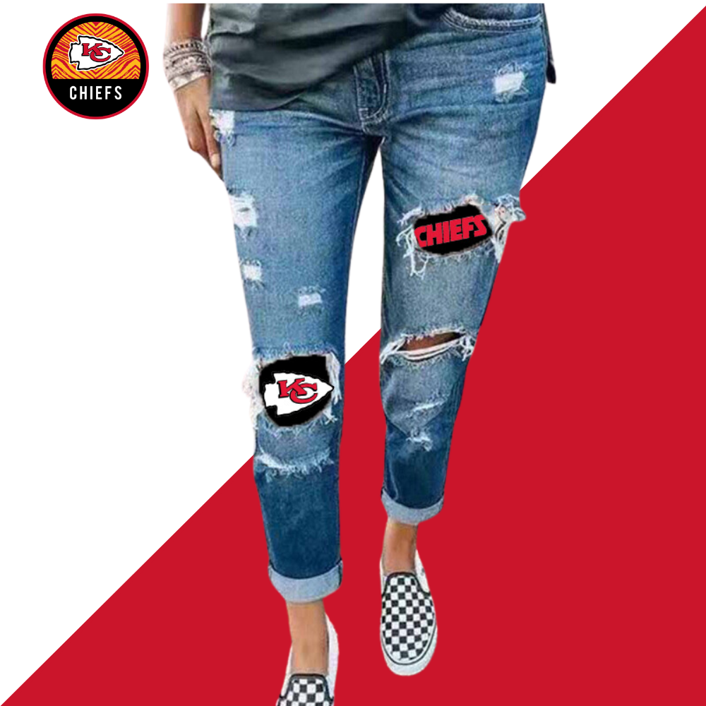 Casual fashion perforated printed jeans - fitnfan