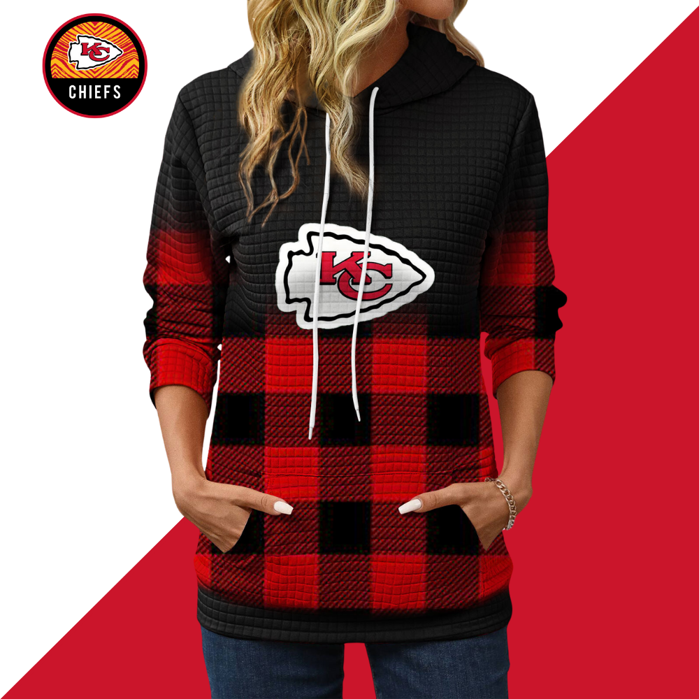 Gradient Patchwork Plaid Long Sleeve Hoodie - fitnfan