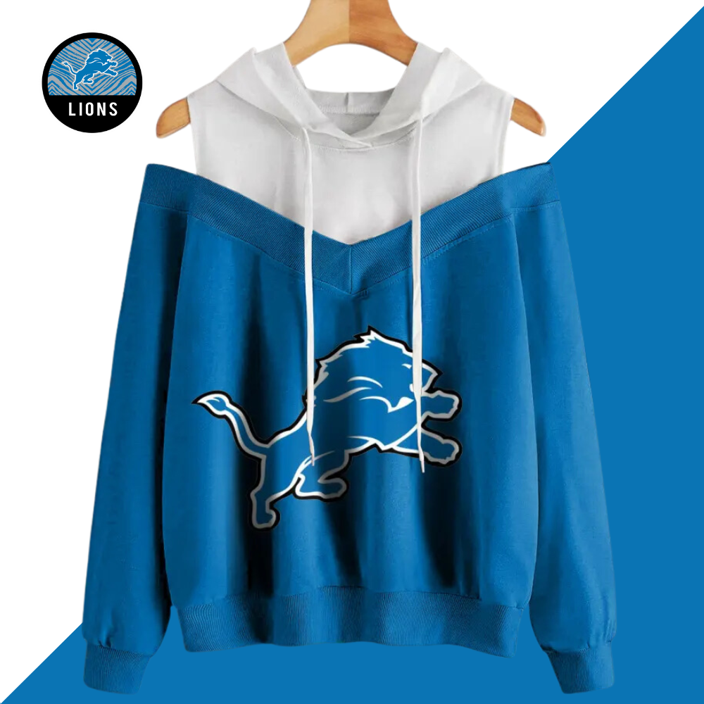 2 In 1 Colorblock Cold Shoulder Hoodie-Detroit Lions - fitnfan