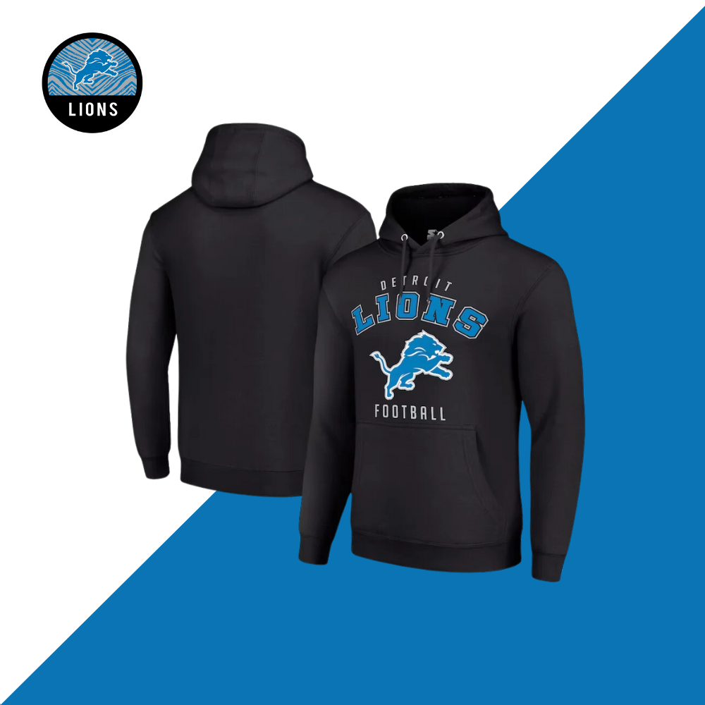 Unisex Detroit Lions Starter Black Logo Pullover Hoodie-Detroit Lions - fitnfan