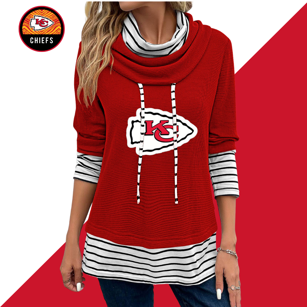 Patchwork Striped Cowl Neck Long Sleeve Sweatshirt - fitnfan