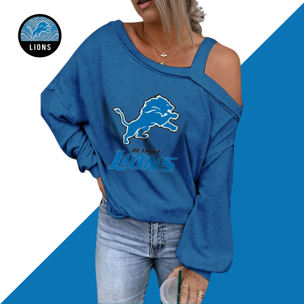 ASYMMETRICAL NECK SHIFT Casual LONG SLEEVE TOP-Detroit Lions - fitnfan
