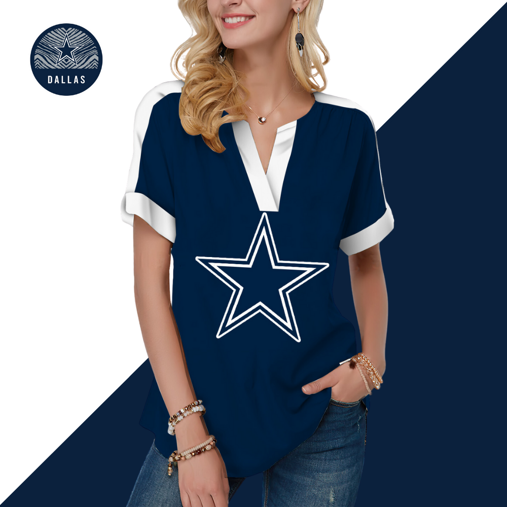 New  Fashion Short Sleeve V-Neck Shirt-Dallas Cowboys - fitnfan