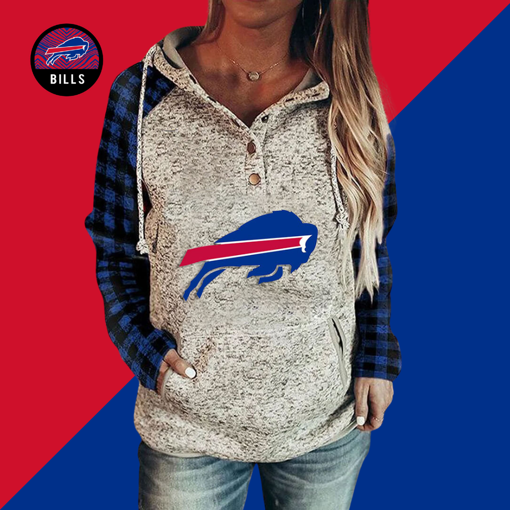 Casual loose stitched print Hoodie-Buffalo Bills - fitnfan