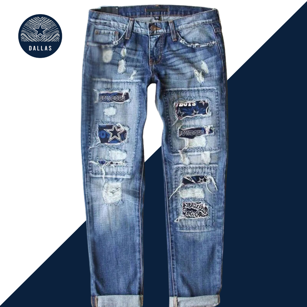 Casual fashion perforated printed jeans-Dallas Cowboys - fitnfan