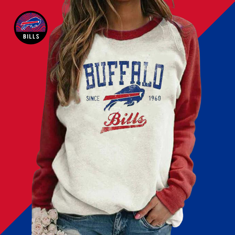 Casual loose stitched print Pullover-Buffalo Bills - fitnfan
