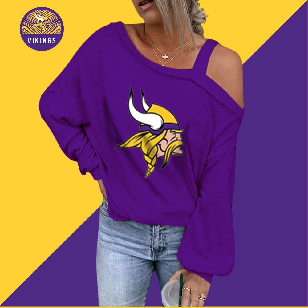 ASYMMETRICAL NECK SHIFT Casual LONG SLEEVE TOP-Minnesota Vikings - fitnfan